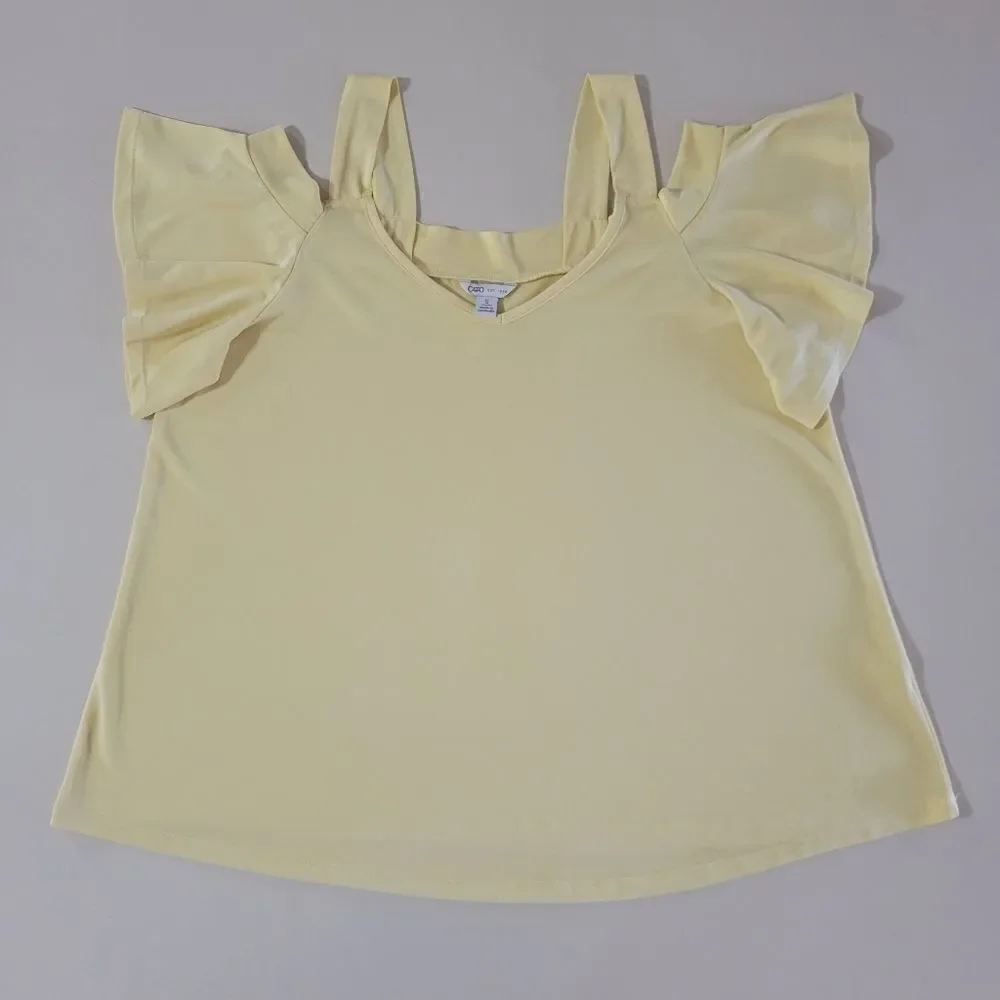 Cato Women's Yellow Cold Shoulder Short Sleeve Jersey Knit Pullover Top
